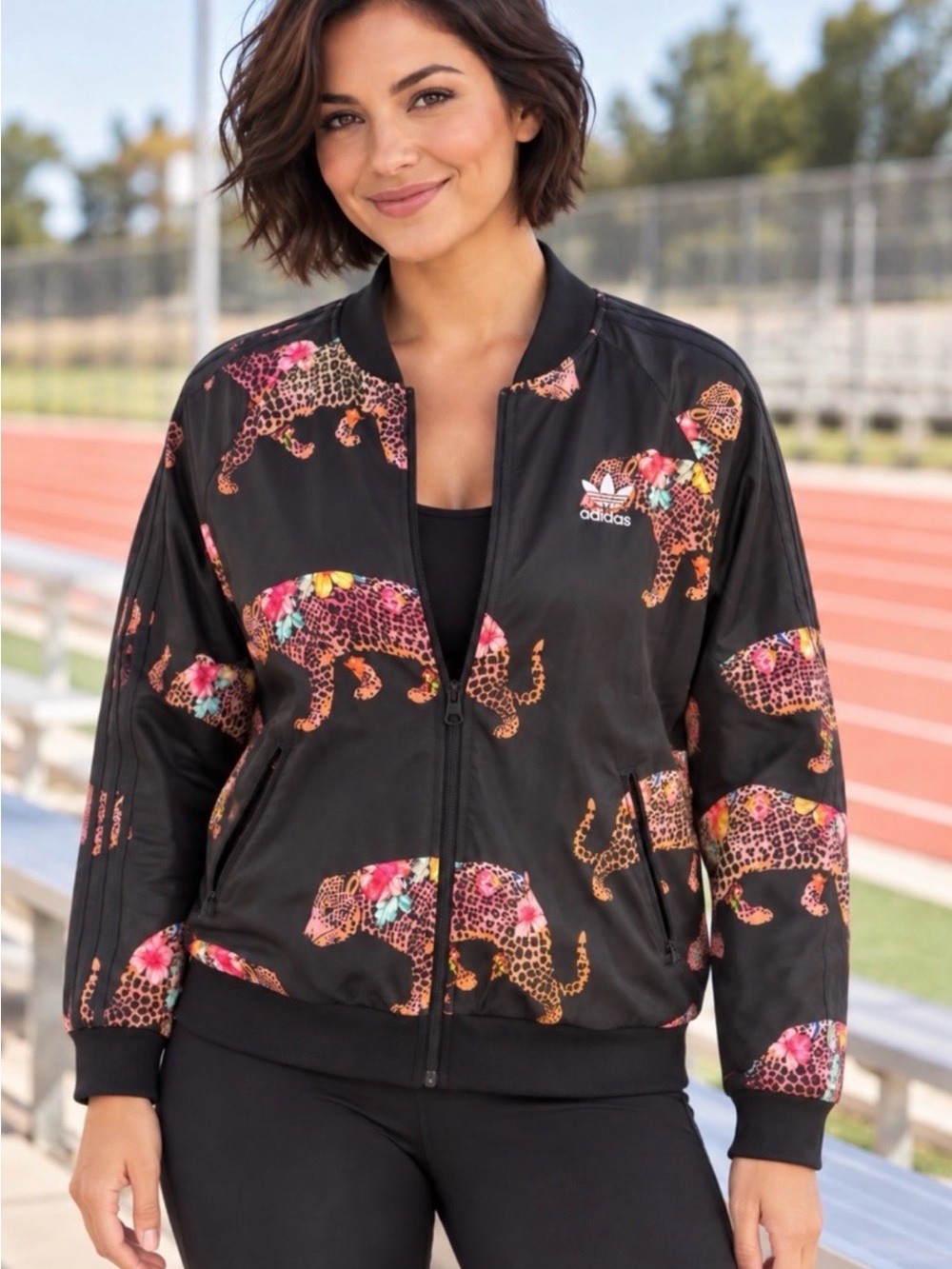 ADIDAS ORIGINALS x FARM RIO RARE Track Bomber Jacket Oncada Leopard Medium